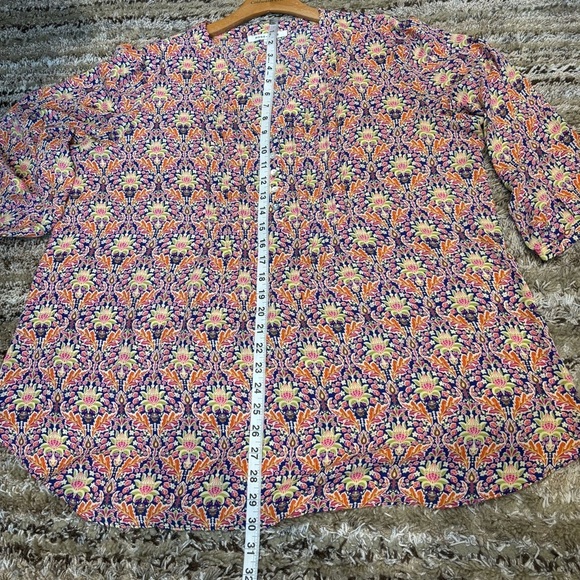 Rose and Olive 1X Top Tunic V Neck Henley pin Tuck Floral - Picture 10 of 11